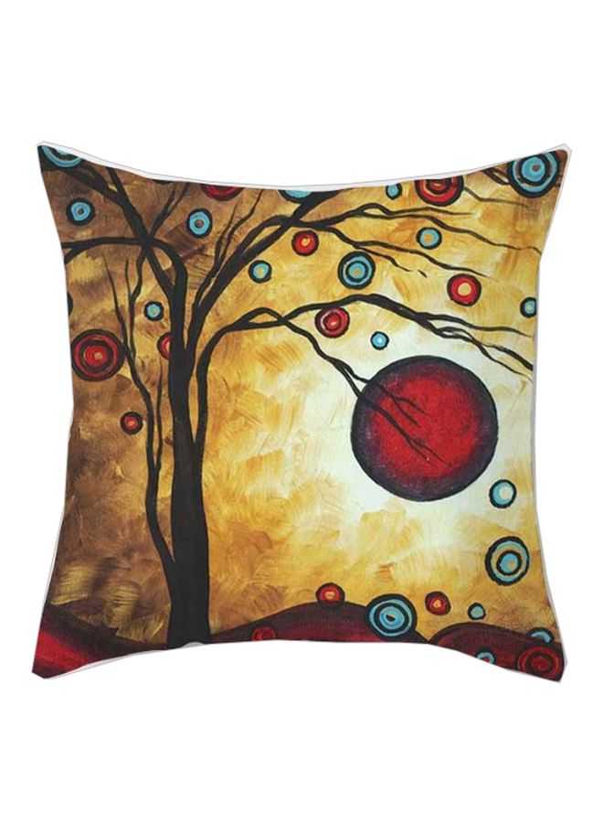 غطاء وسادة بطبعة شجرة بني/ أصفر/ أسود 45x45سم