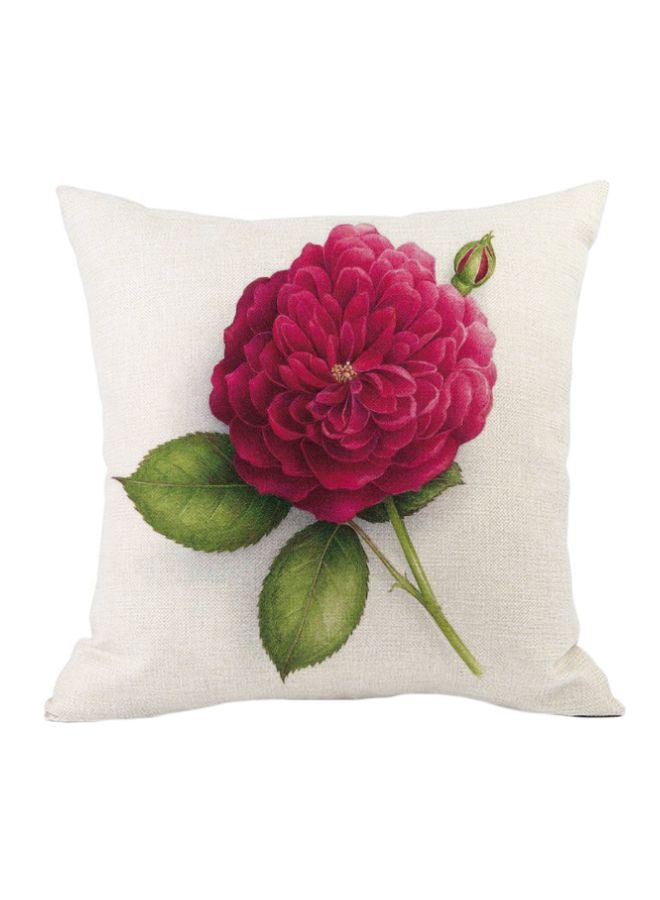 Flower Printed Cushion Cover Pink/Green/White 45x45cm