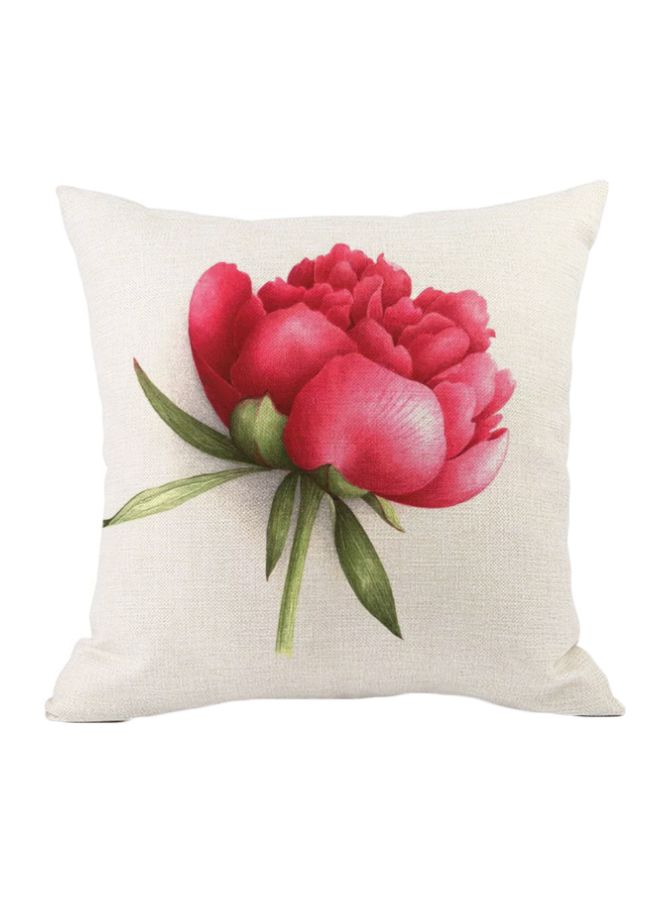 Flower Printed Cushion Cover Red/Green/White 45x45cm