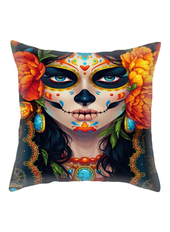 Ghost Girl Printed Cushion Cover Blue/Beige/Orange 45x45cm