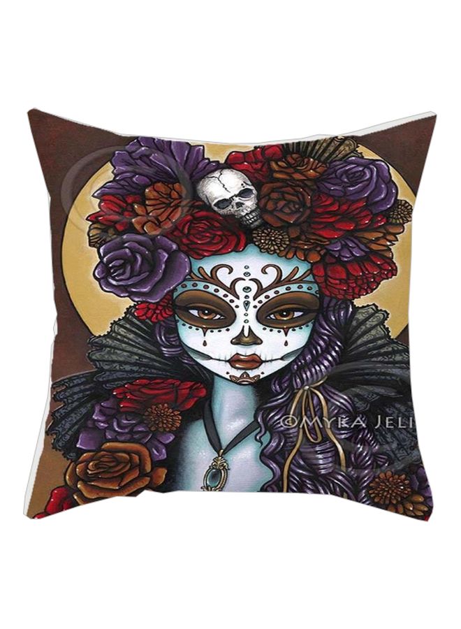 Ghost Girl Printed Cushion Cover Brown/Purple/Blue 45x45cm