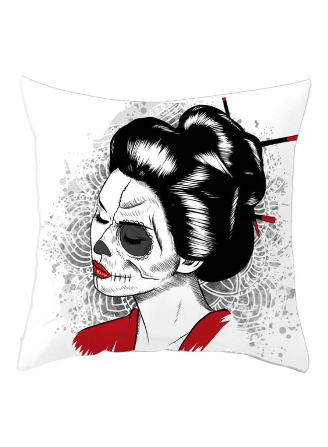 Ghost Girl Printed Cushion Cover White/Black/Red 45x45cm