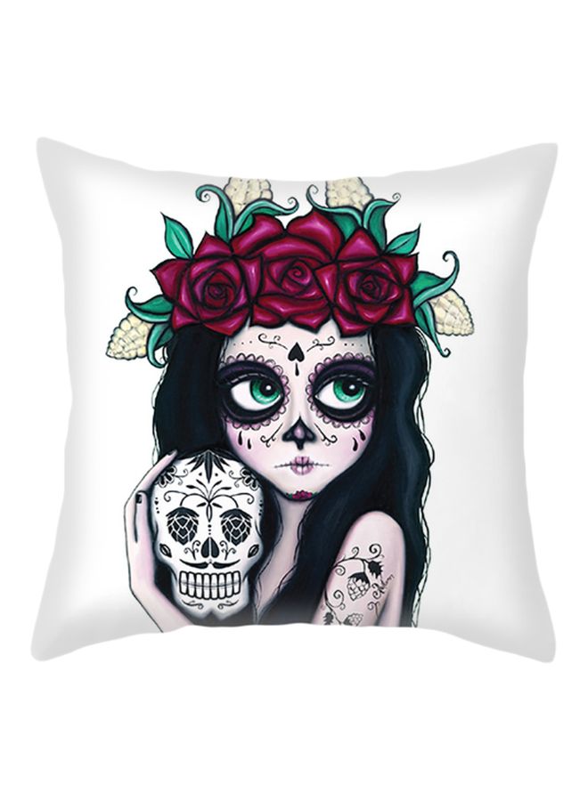 Ghost Girl Printed Cushion Cover White/Black/Pink 45x45cm