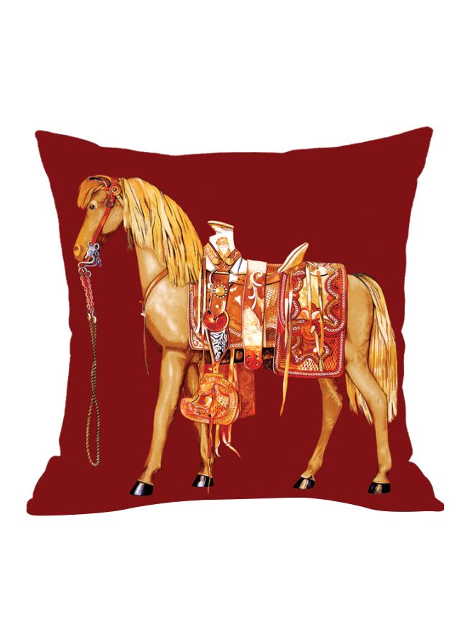 غطاء وسادة ديكور بطبعة حصان أحمر / بيج 45x45سم