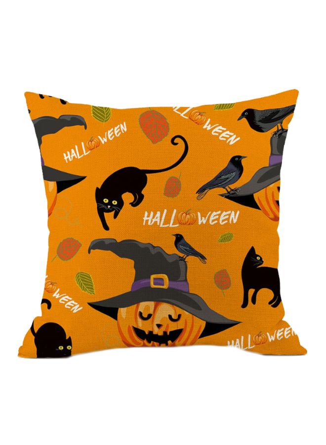 Halloween Pumpkin Printed Cushion Cover Orange/Black/Beige 45x45cm
