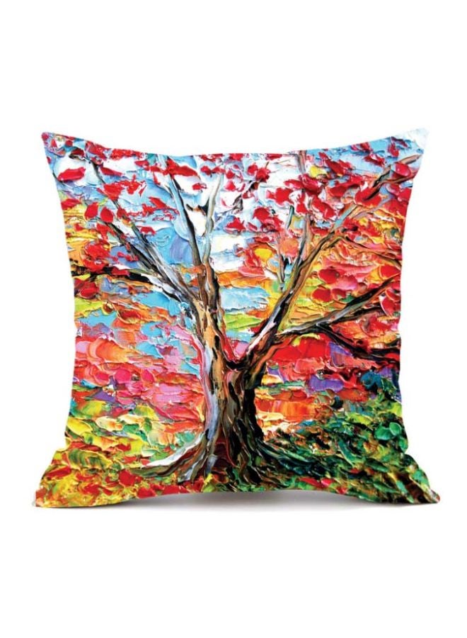 غطاء وسادة بطبعة شجرة برتقالي/أخضر/أحمر 45x45سم