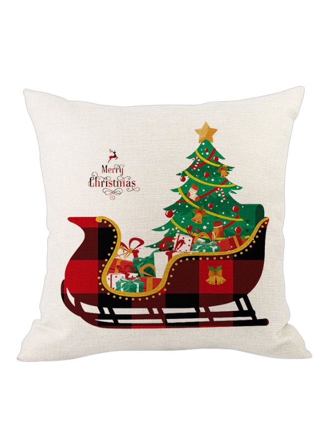Merry Christmas Printed Cushion Cover Beige/Red/Black 45x45cm