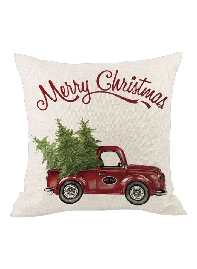 Merry Christmas Printed Cushion Cover Beige/Red/Green 45x45cm