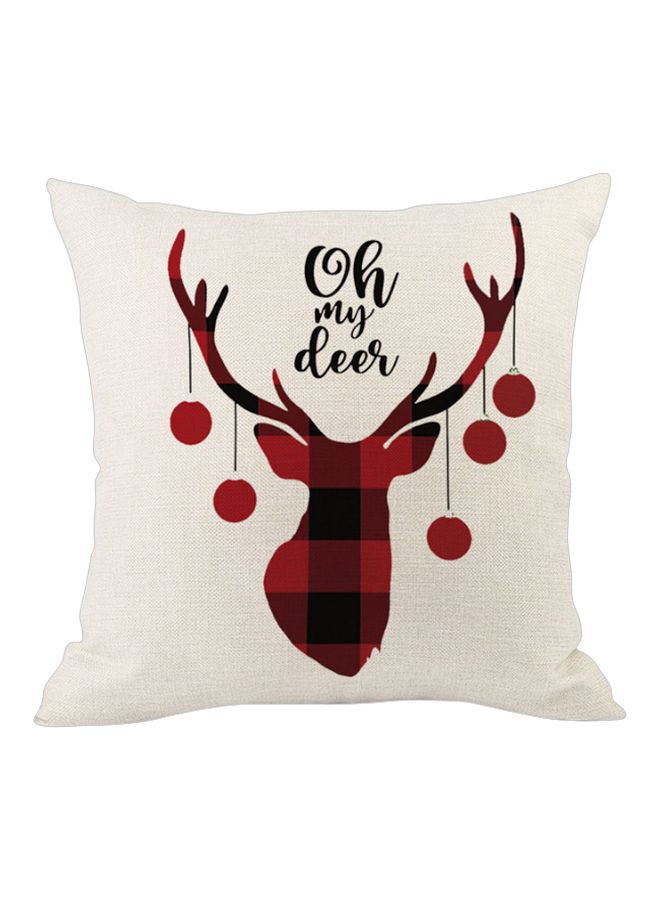 بيوينتي غطاء وسادة مطبوع بتصميم كرتوني للكريسماس بيج/أحمر/أسود 45x45سم