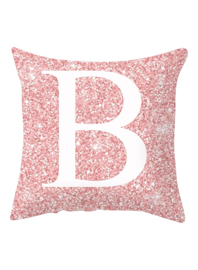 Alphabet B Printed Cushion Cover Pink/White 45x45cm