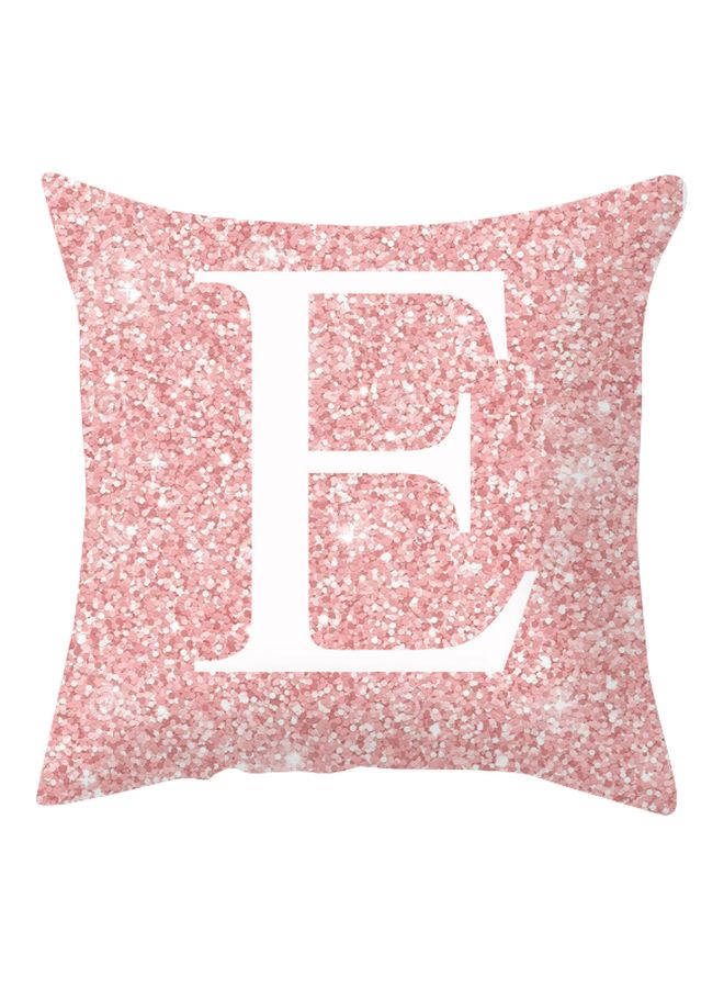 Alphabet E Printed Cushion Cover Pink/White 45x45cm