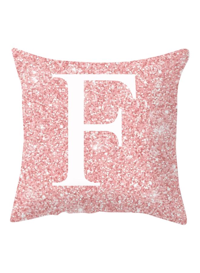 Alphabet F Printed Cushion Cover Pink/White 45x45cm