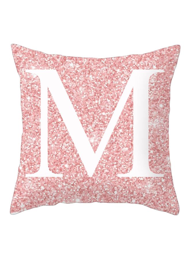 Alphabet M Printed Cushion Cover Pink/White 45x45cm