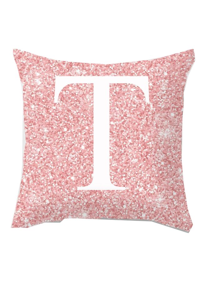 Alphabet T Printed Cushion Cover Pink/White 45x45cm