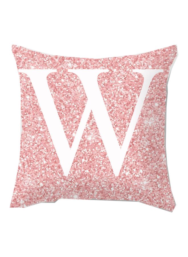 غطاء وسادة ديكور مطبوع بنقشة حرف W ميتاليك وردي/أبيض 45x45سم