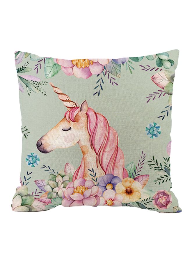 Unicorn Printed Cushion Cover Green/Pink/Beige 45x45cm