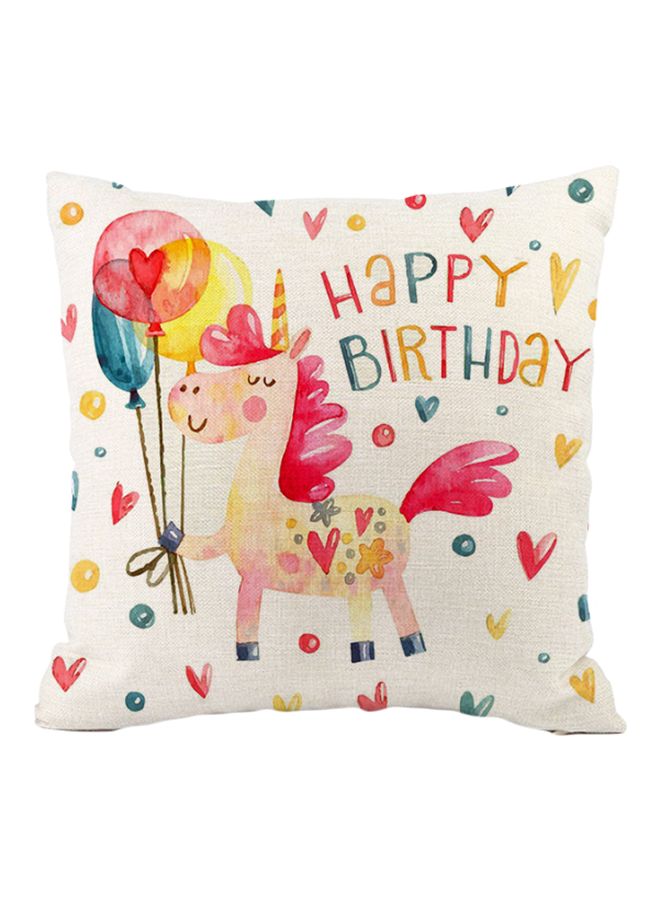Cartoon Unicorn Printed Cushion Cover White/Yellow/PInk 45x45cm