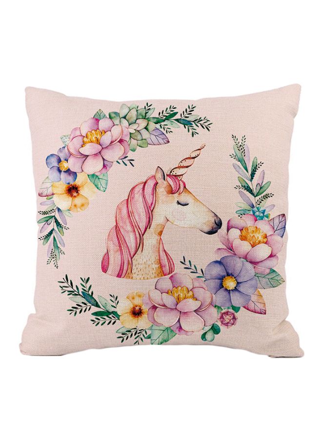 Unicorn Printed Cushion Cover Pink/Green/Purple 45x45cm