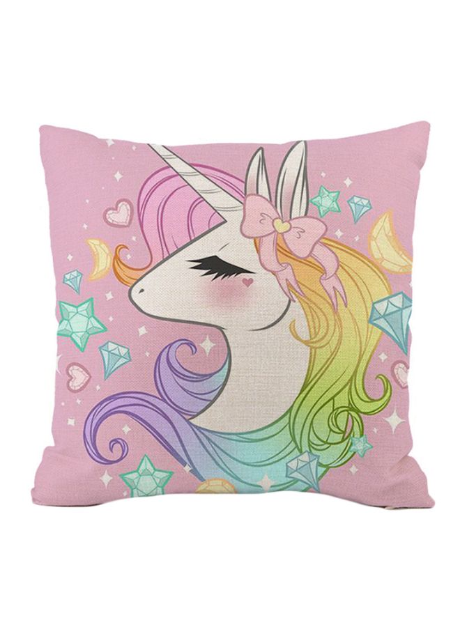 Unicorn Printed Cushion Cover Pink/White/Yellow 45x45cm