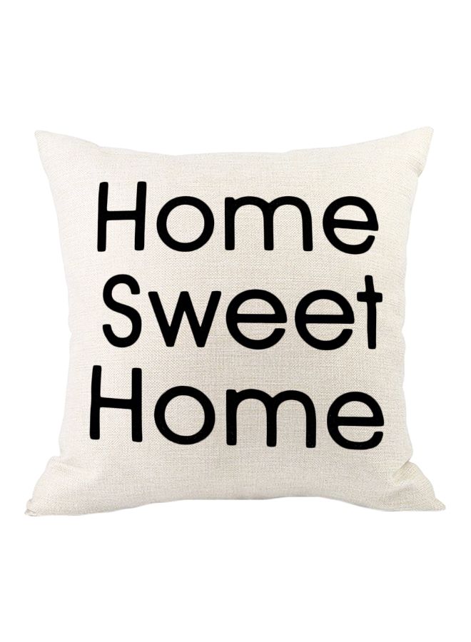 غطاء وسادة مطبوع بعبارة 'Home Sweet Home' أبيض/ أسود 45x45سم