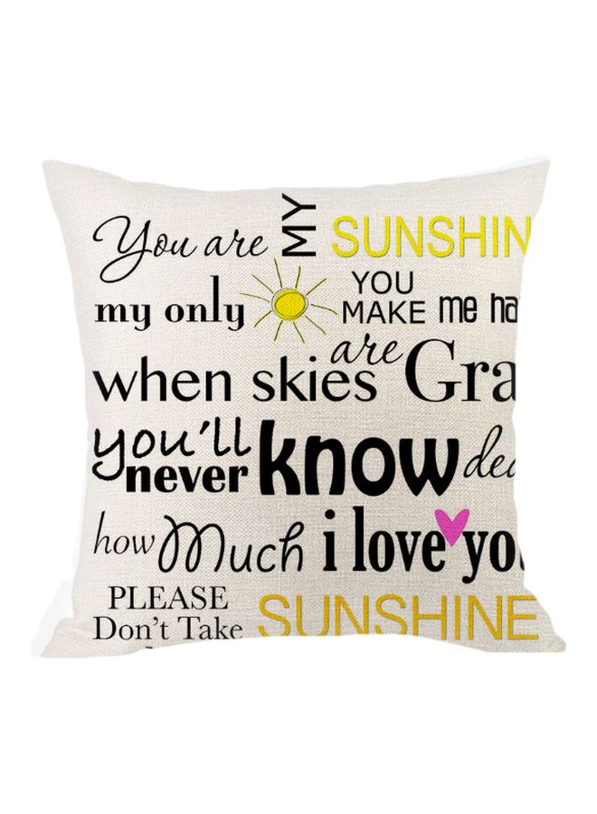 بيوينتي غطاء وسادة ديكور مزين بطبعة "You Are My Sunshine" أبيض/أسود/أصفر 45x45سم