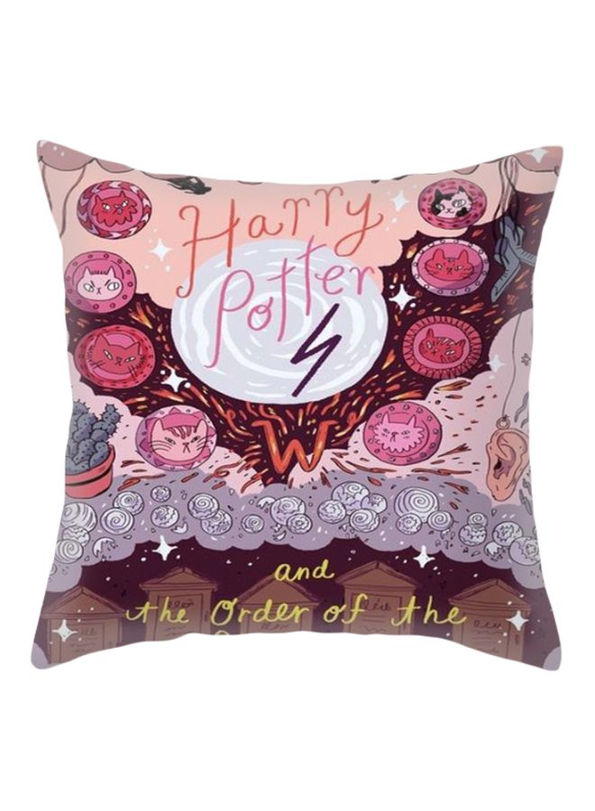 غطاء وسادة ديكور بطبعة مستوحاة من فيلم 'Harry Potter' وردي/أرجواني/بني 45x45سم