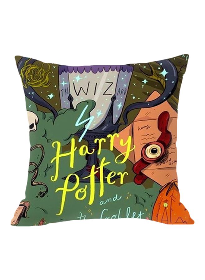 غطاء وسادة ديكور بطبعة مستوحاة من فيلم 'Harry Potter' أخضر/أصفر/برتقالي 45x45سم