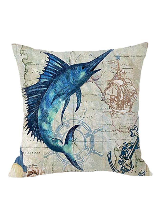 غطاء وسادة ديكور مزين بطبعة تعبر عن الحياة البحرية بيج/أزرق/بني 45x45سم