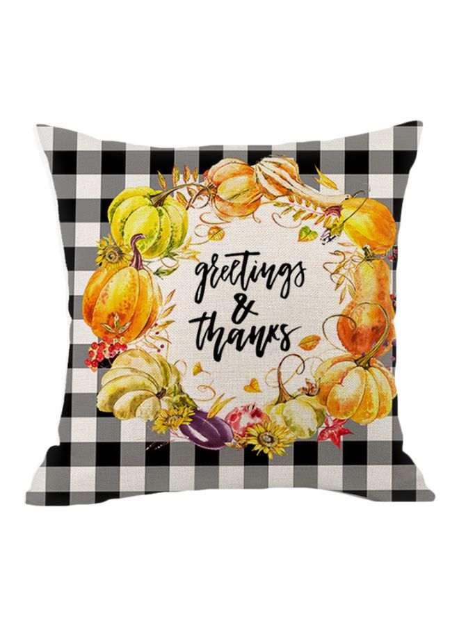Greetings And Thanks Printed Cushion Cover Grey/Yellow/Orange 45x45cm