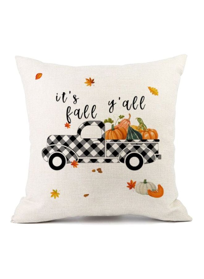غطاء وسادة بطبعة عبارة "It's Fall Y'all" أبيض/رمادي/برتقالي 45x45سم