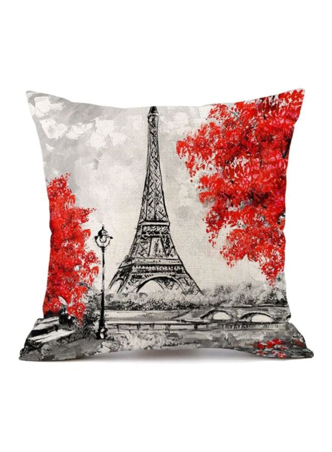 غطاء وسادة بطباعة برج إيفل رمادي / أحمر / أسود 45x45سم