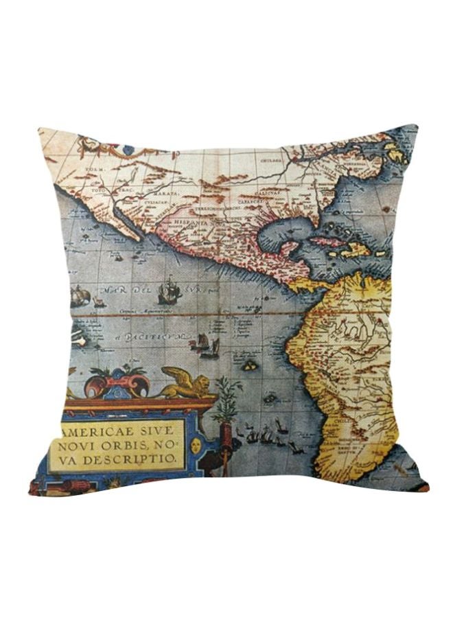 Map Printed Cushion Cover Grey/Green/Beige 45x45cm