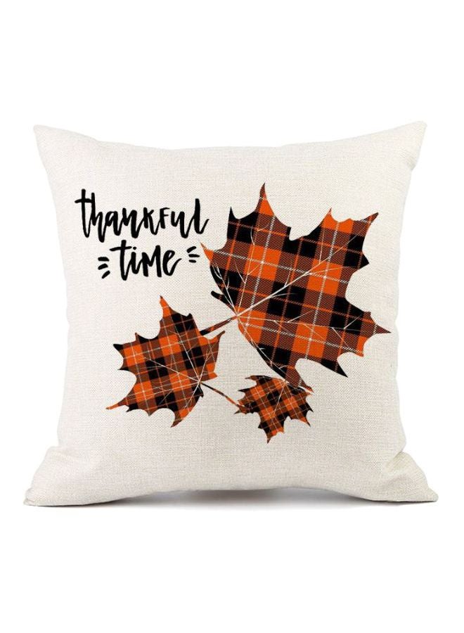 Thankful Time Printed Cushion Cover White/Orange/Black 45x45cm