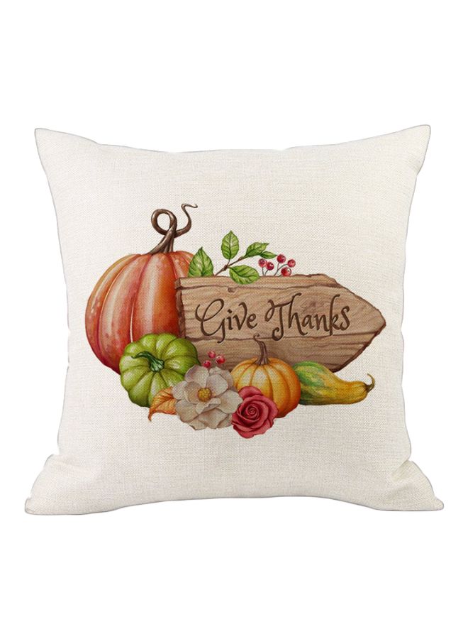 Give Thanks Printed Cushion Cover White/Orange/Green 45x45cm
