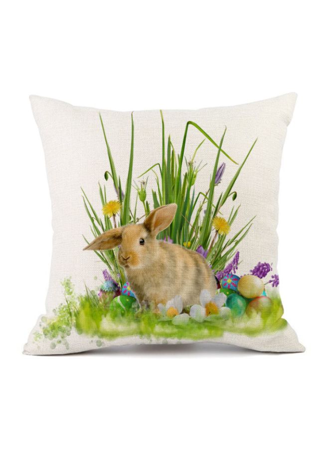 بيوينتي غطاء وسادة مطبوع عليه صورة أرنب بيج/أخضر/أرجواني 45x45سم