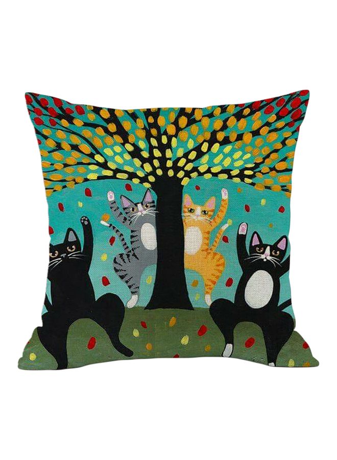 Cartoon Cat Printed Cushion Cover Brown/Green/Black 45x45cm
