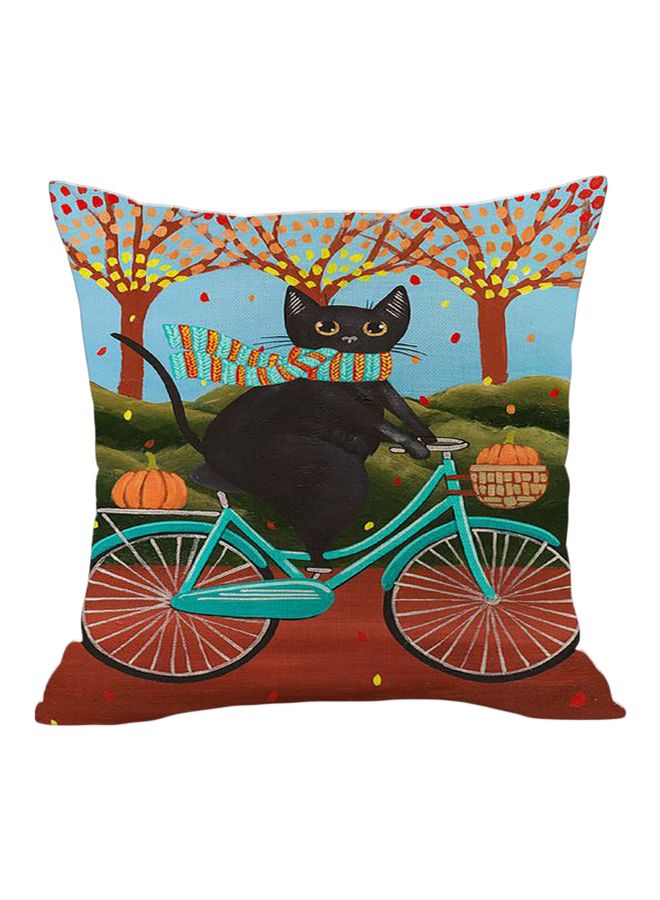 Cartoon Cat Printed Cushion Cover Brown/Green/Black 45x45cm