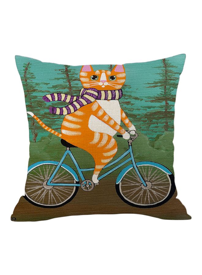 غطاء وسادة ديكور بطبعة قطة كرتونية أخضر / أزرق/ أصفر 45x45سم