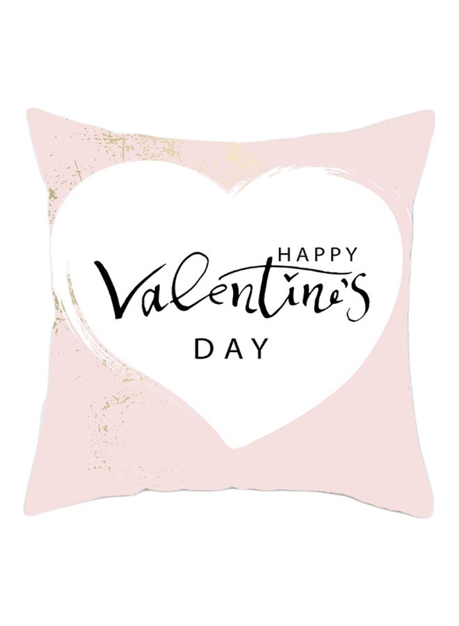 غطاء وسادة بطبعة عبارة "Happy Valentines Day" وردي / أبيض / أسود 45x45سم