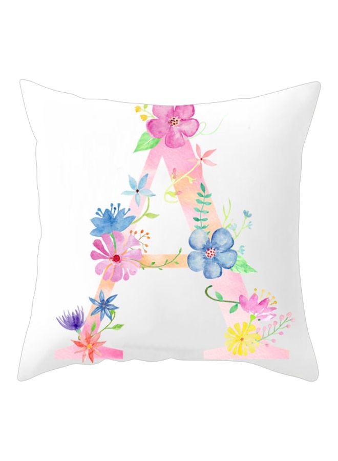 Alphabet A Floral Printed Cushion Cover White/Pink/Blue 45x45cm
