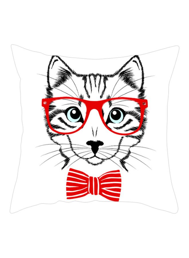 Dog Face Printed Cushion Cover White/Black/Red 45x45cm