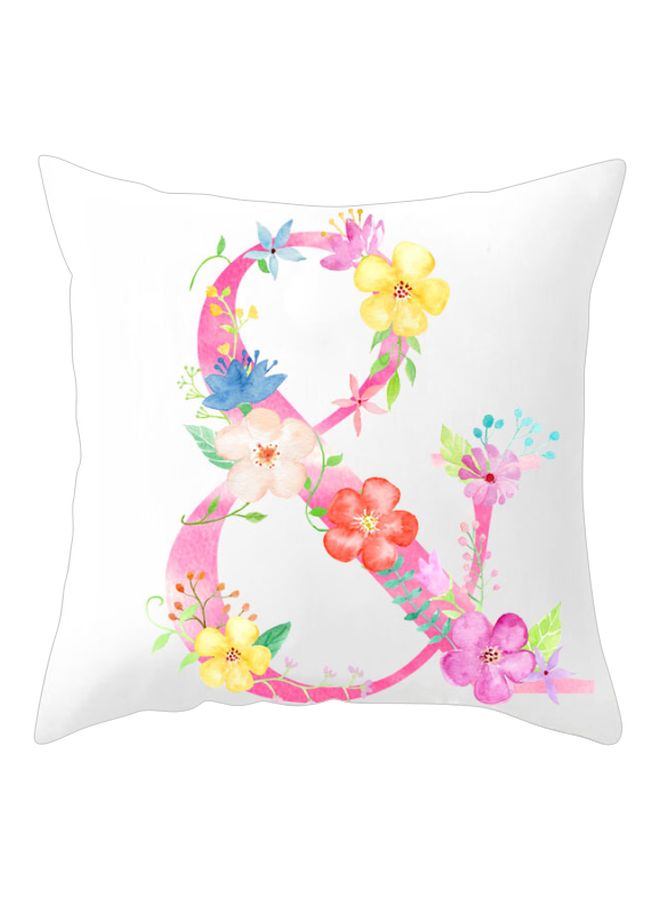 Creative Letter Floral Printed Cushion Cover White/Pink/Yellow 45x45cm