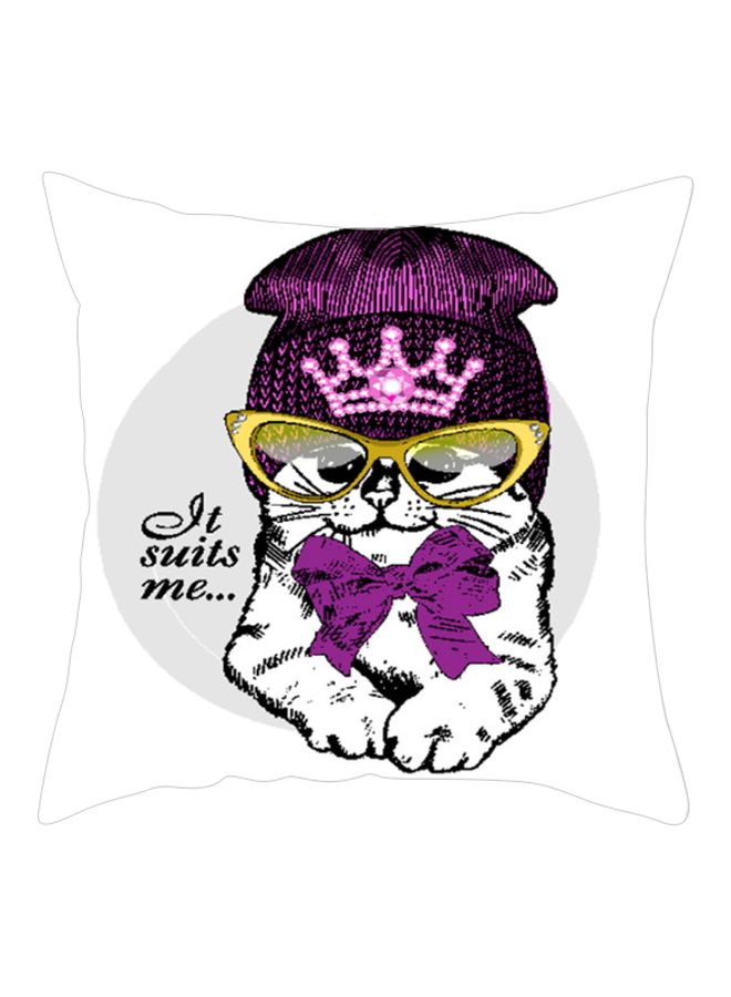 Cat Printed Cushion Cover White/Purple/Black 45x45cm