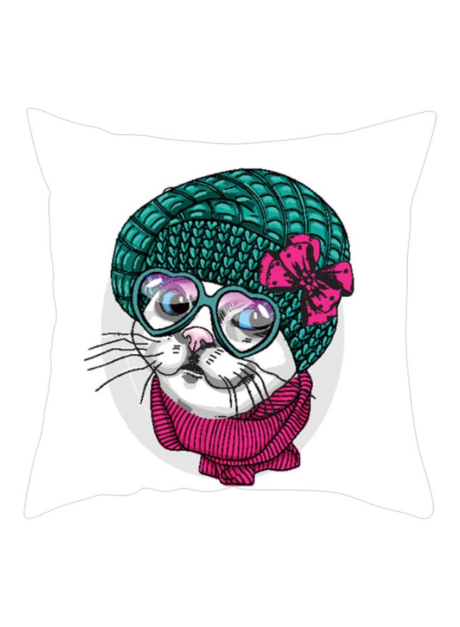 Cat Printed Cushion Cover White/Blue/Pink 45x45cm