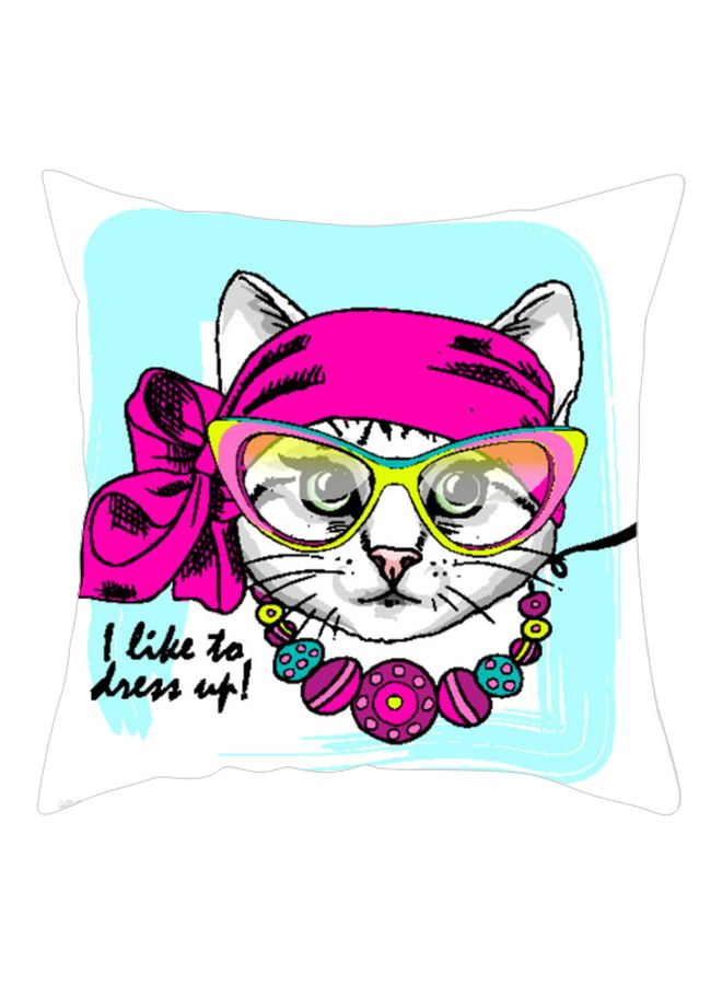 Cat Printed Cushion Cover White/Blue/Pink 45x45cm