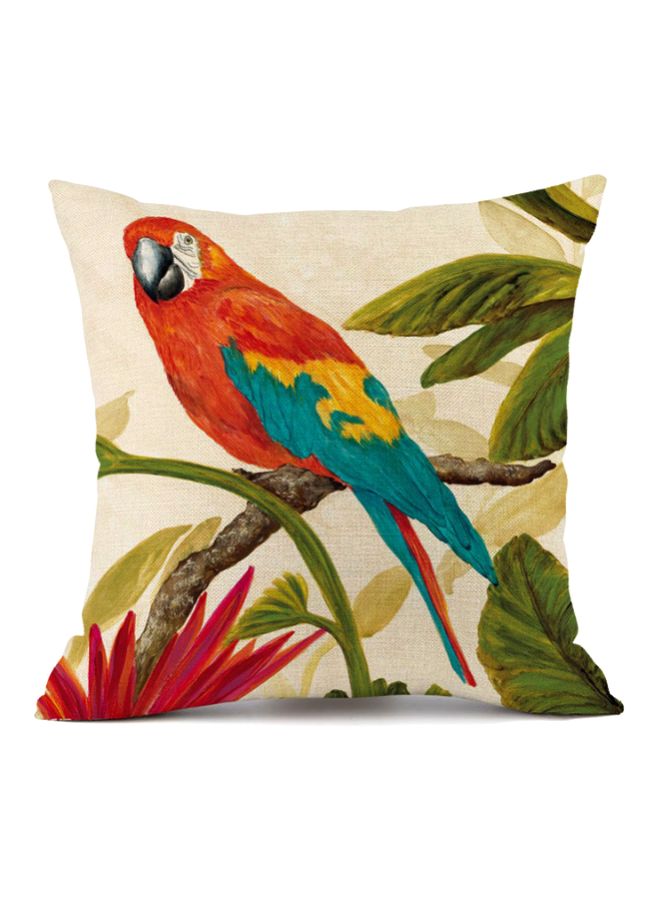 Bird Printed Cushion Cover Beige/Green/Red 45x45cm