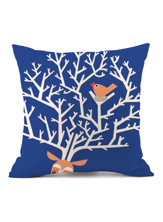 Elk Printed Cushion Cover Blue/White/Orange 45x45cm