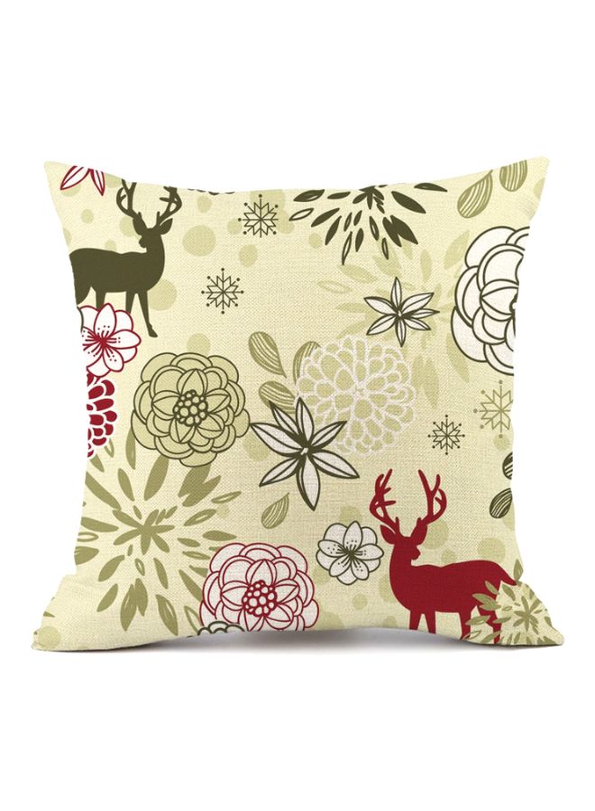 Elk Printed Cushion Cover Green/Red/White 45x45cm