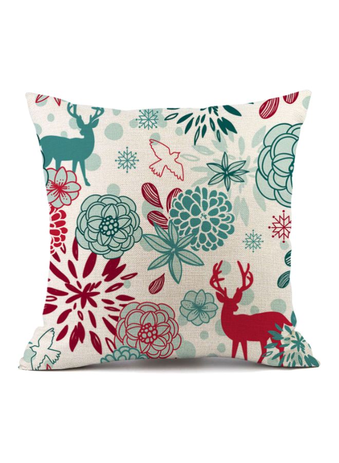 Elk Printed Cushion Cover Beige/Red/Blue 45x45cm