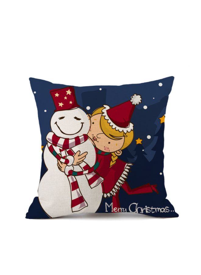 Snowman Printed Cushion Cover Blue/Red/White 45x45cm